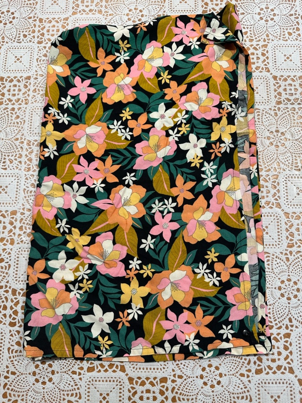 Volcom Black Floral Swim Sarong with Pink, Yellow & Green Print